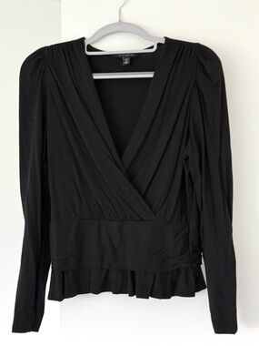Banana Republic Black Wrap Surplice Long Sleeve Blouse